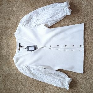 Maje 121MOPLINE Knit sweater with guipure sleeves, Size 3